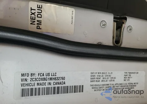 2021 Dodge Charger Sxt из США, поврежденный, VIN 2C3CDXBG1MH632760